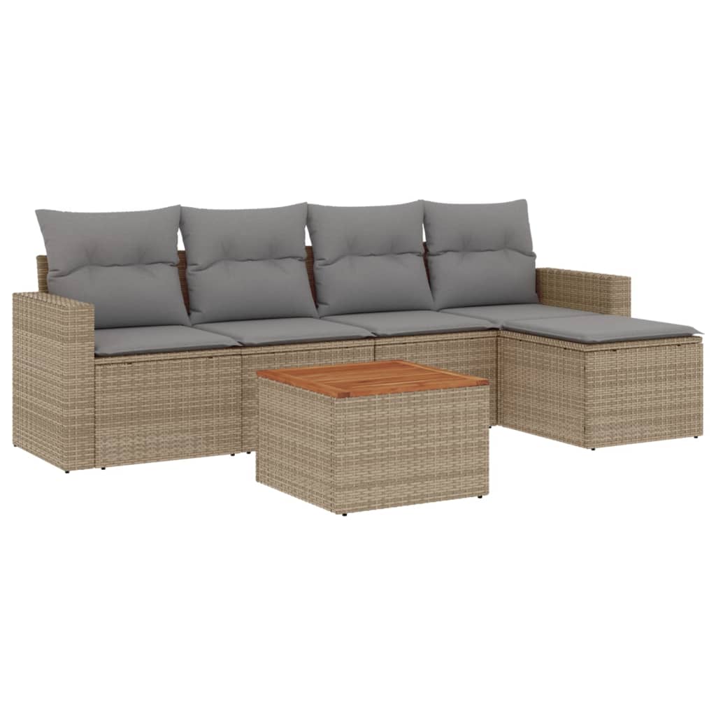 Set Divano da Giardino 6 pz con Cuscini-Sofa da Giardino-Divanetto da esterno Beige in Polyrattan 649051
