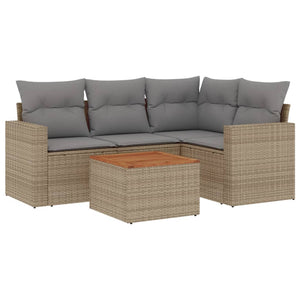 Set Divano da Giardino 5 pz con Cuscini-Sofa da Giardino-Divanetto da esterno Beige in Polyrattan 659756