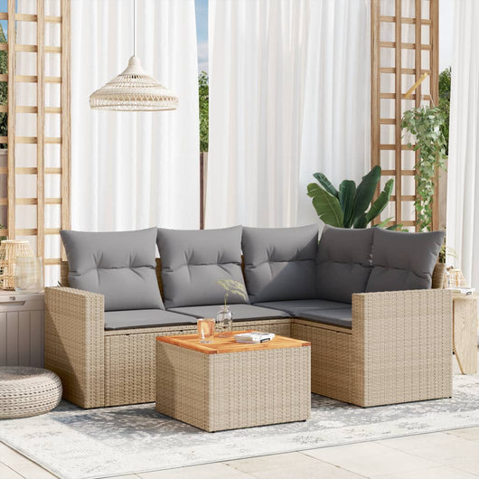 Set Divano da Giardino 5 pz con Cuscini-Sofa da Giardino-Divanetto da esterno Beige in Polyrattan 659756