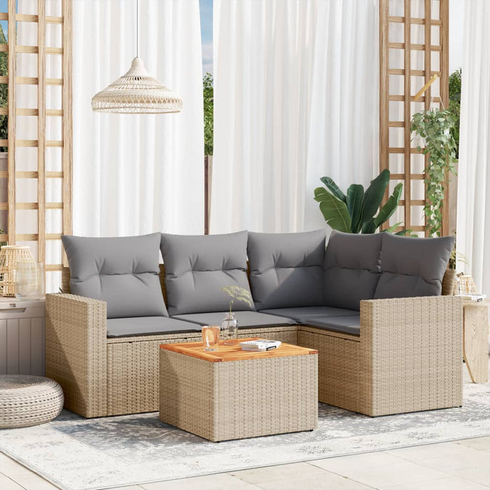 Set Divano da Giardino 5 pz con Cuscini-Sofa da Giardino-Divanetto da esterno Beige in Polyrattan 659756