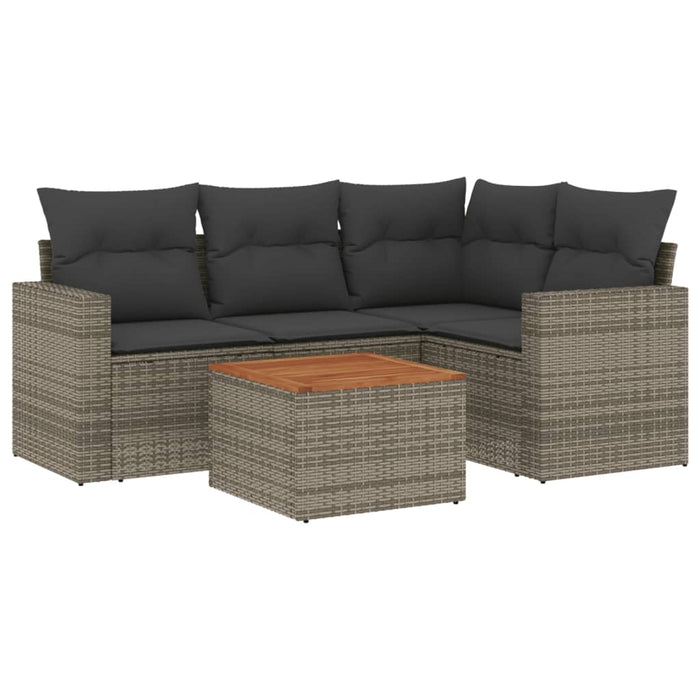 Set Divano da Giardino 5 pz con Cuscini-Sofa da Giardino-Divanetto da esterno Grigio in Polyrattan 747972