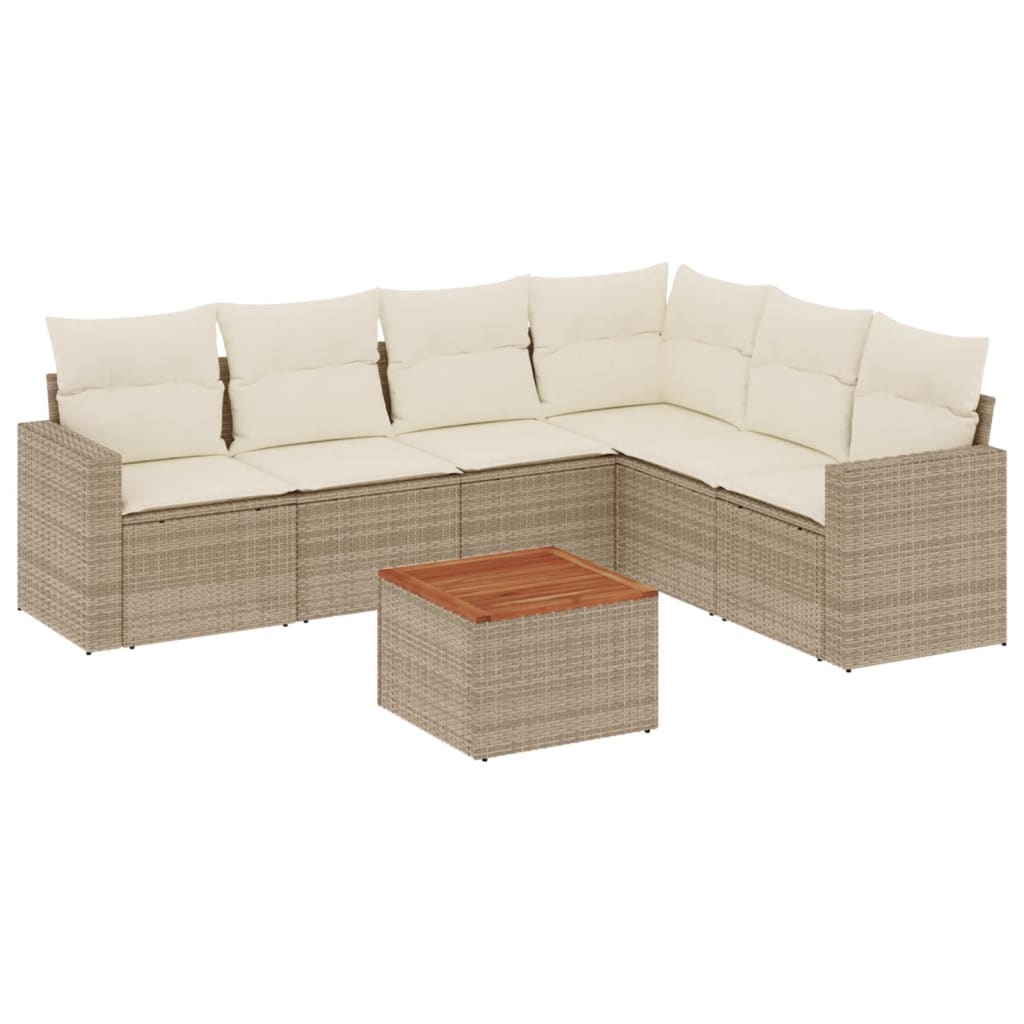 Set Divani da Giardino 7 pz con Cuscini Beige in Polyrattan 3224140