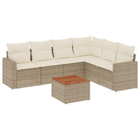 Set Divani da Giardino 7 pz con Cuscini Beige in Polyrattan