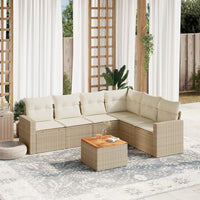 Set Divani da Giardino 7 pz con Cuscini Beige in Polyrattan