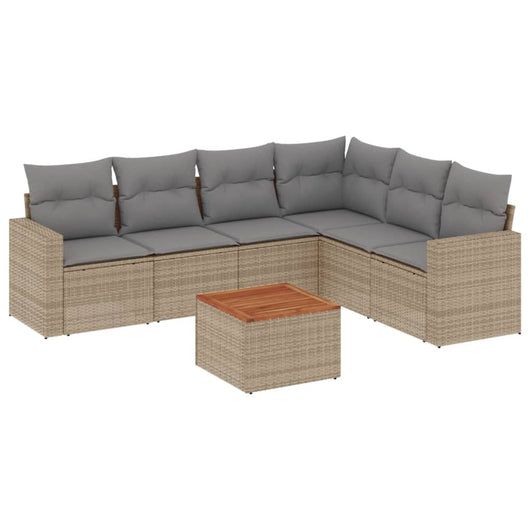 Set Divani da Giardino 7 pz con Cuscini Beige in Polyrattan