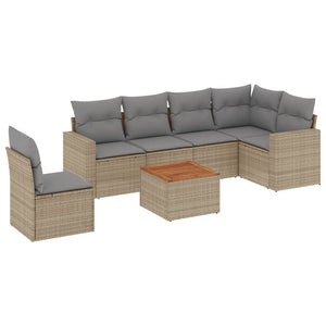 Set Divani da Giardino 7 pz con Cuscini Beige in Polyrattan