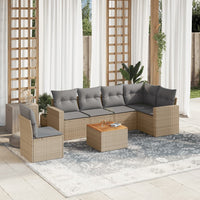 Set Divani da Giardino 7 pz con Cuscini Beige in Polyrattan
