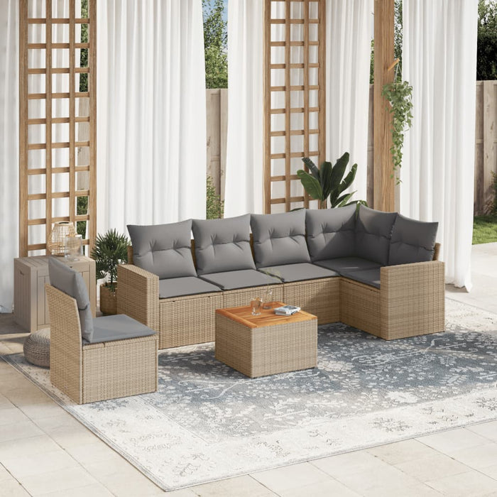 Set Divani da Giardino 7 pz con Cuscini Beige in Polyrattan