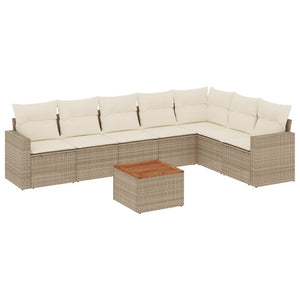 Set Divano da Giardino 8 pz con Cuscini Beige in Polyrattan