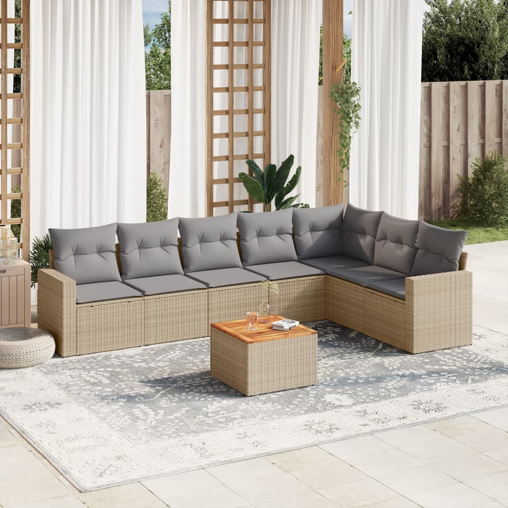 vidaXL Set Divano da Giardino 8 pz con Cuscini Beige in Polyrattan