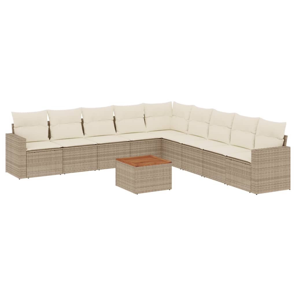Set Divano da Giardino 10 pz con Cuscini Beige in Polyrattan