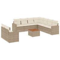Set Divano da Giardino 10 pz con Cuscini Beige in Polyrattan