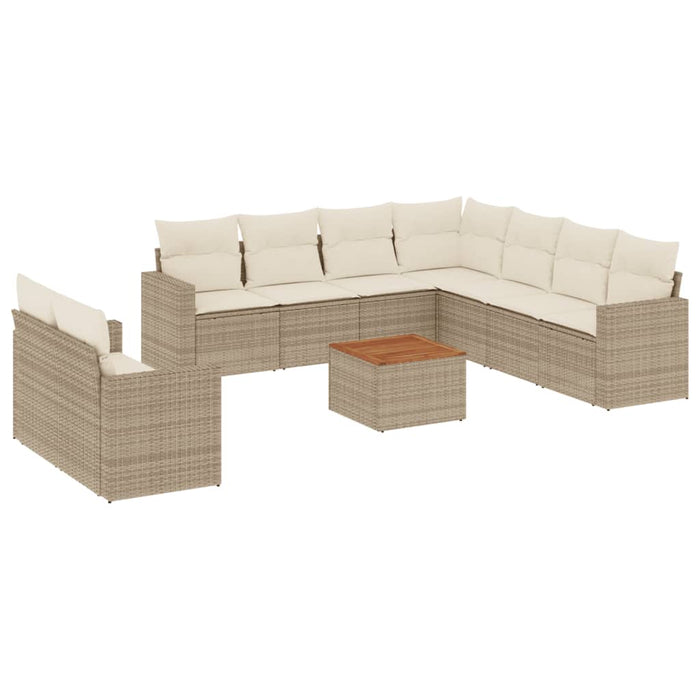 Set Divano da Giardino 10 pz con Cuscini Beige in Polyrattan