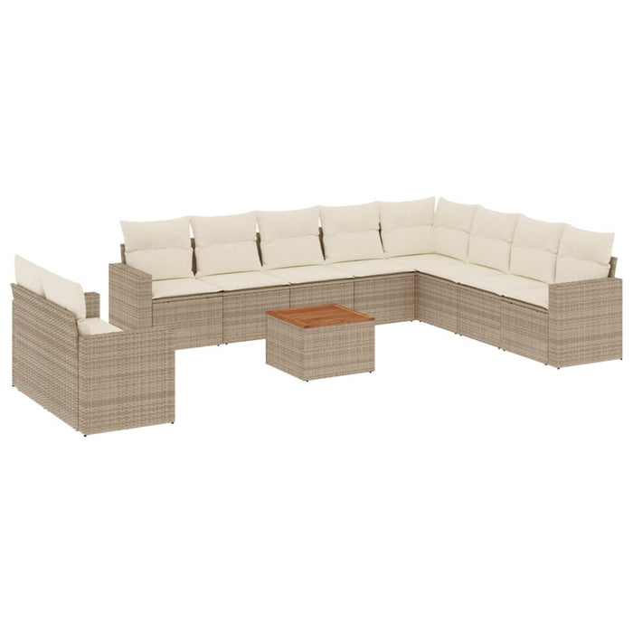 Set Divani da Giardino 11 pz con Cuscini Beige in Polyrattan
