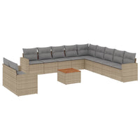 Set Divani da Giardino 12 pz con Cuscini Beige in Polyrattan