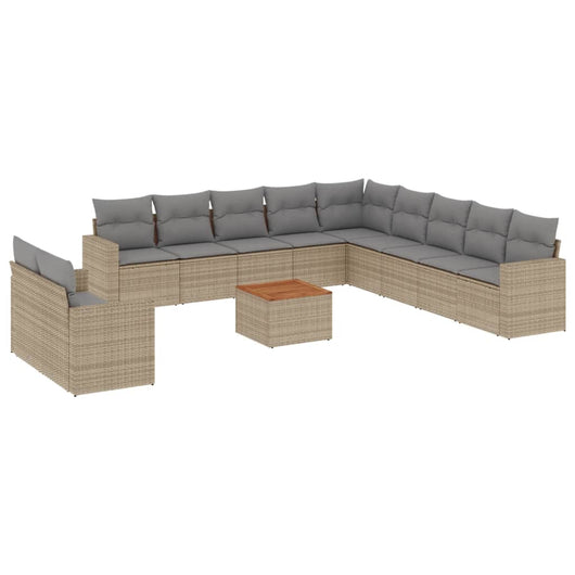 Set Divani da Giardino 12 pz con Cuscini Beige in Polyrattan