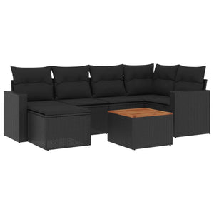 Set Divani da Giardino con Cuscini 7pz Nero Polyrattan 3224221