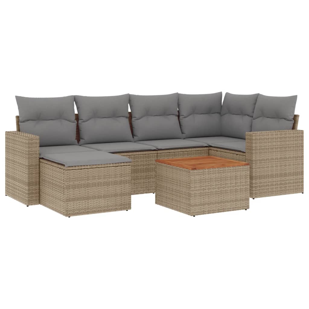 Set Divani da Giardino 7 pz con Cuscini Beige in Polyrattan