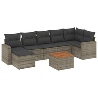 Set Divano da Giardino 8 pz con Cuscini Grigio in Polyrattan