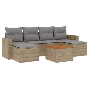 Set Divani da Giardino 7 pz con Cuscini Beige in Polyrattan