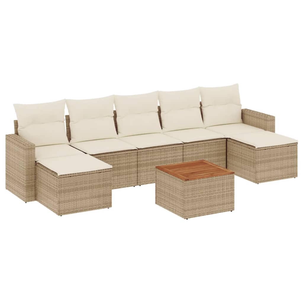 Set Divano da Giardino 8 pz con Cuscini Beige in Polyrattan