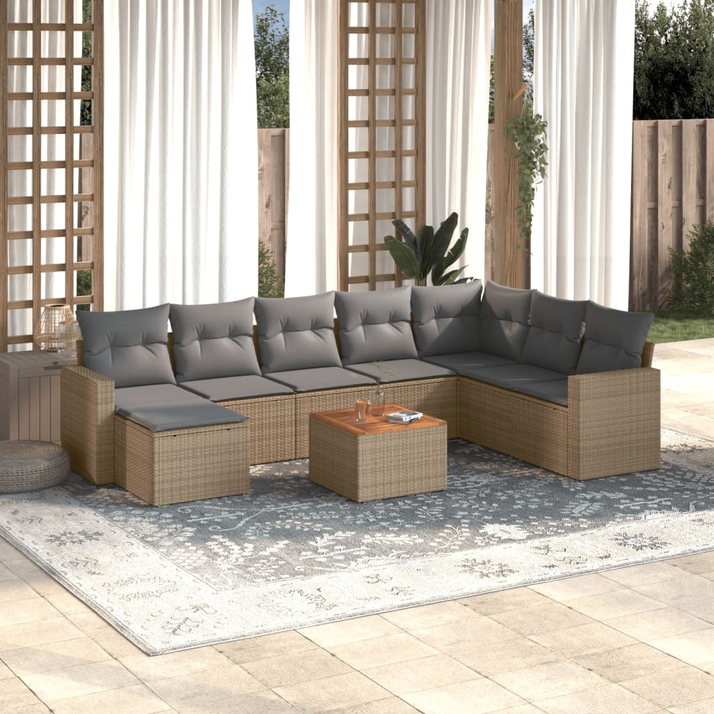 Set Divano da Giardino 9 pz con Cuscini Beige in Polyrattancod mxl 89398