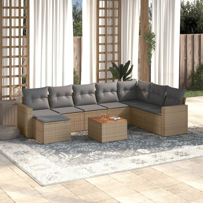 Set Divano da Giardino 9 pz con Cuscini Beige in Polyrattancod mxl 89398