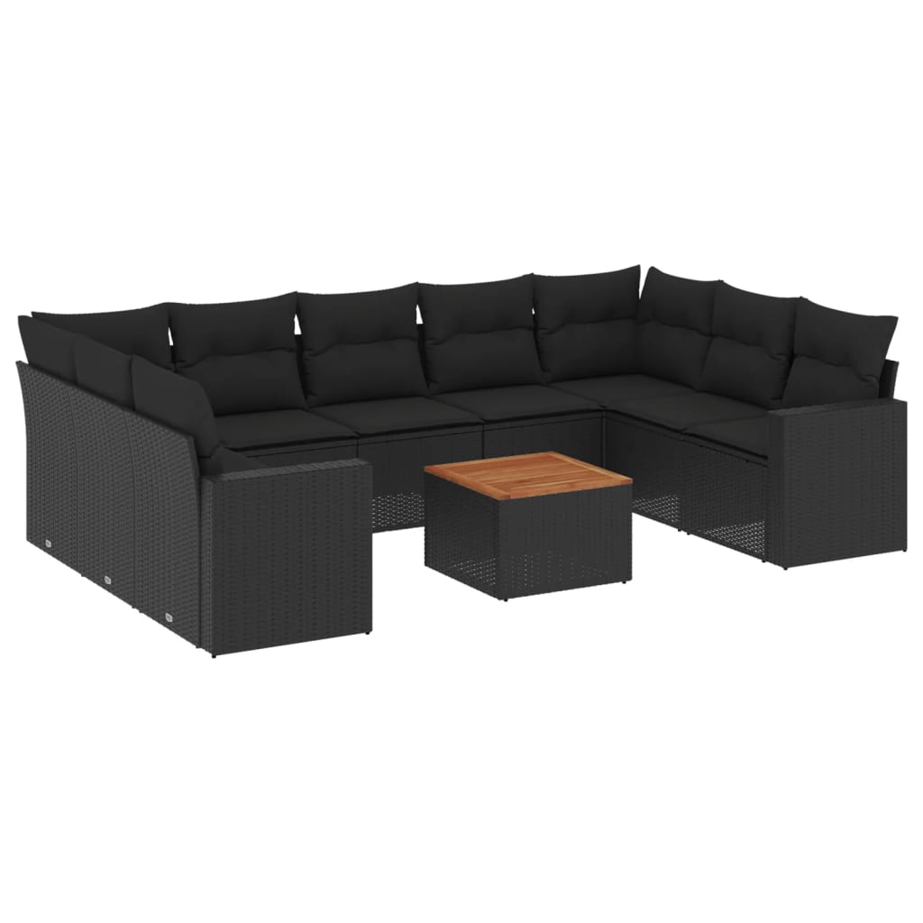 Set Divani da Giardino 10pz con Cuscini in Polyrattan Nero 3224263
