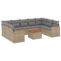 Set Divano da Giardino 10 pz con Cuscini Beige in Polyrattan