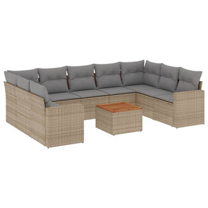 Set Divano da Giardino 10 pz con Cuscini Beige in Polyrattan