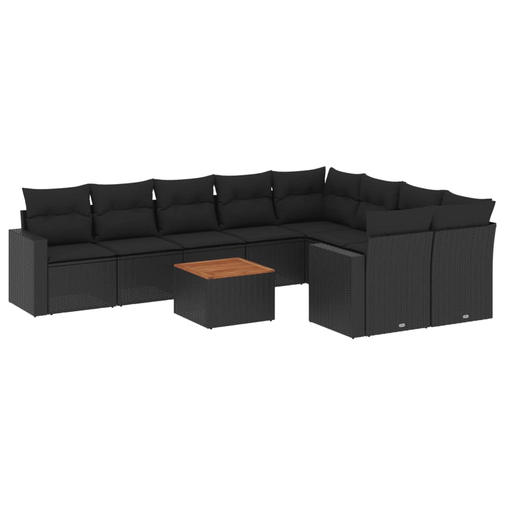 Set Divani da Giardino 10pz con Cuscini in Polyrattan Nero 3224277
