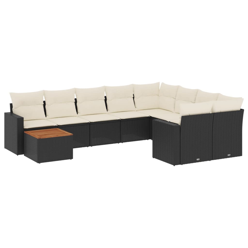 Set Divani da Giardino 10pz con Cuscini in Polyrattan Nero 3224285