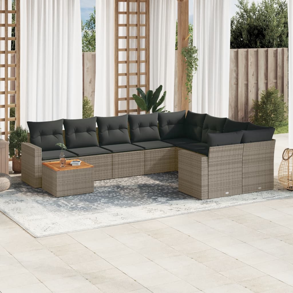 Set Divano da Giardino 10 pz con Cuscini Grigio in Polyrattancod mxl 111932