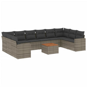 Set Divani da Giardino 11 pz con Cuscini in Polyrattan Grigio 3224296