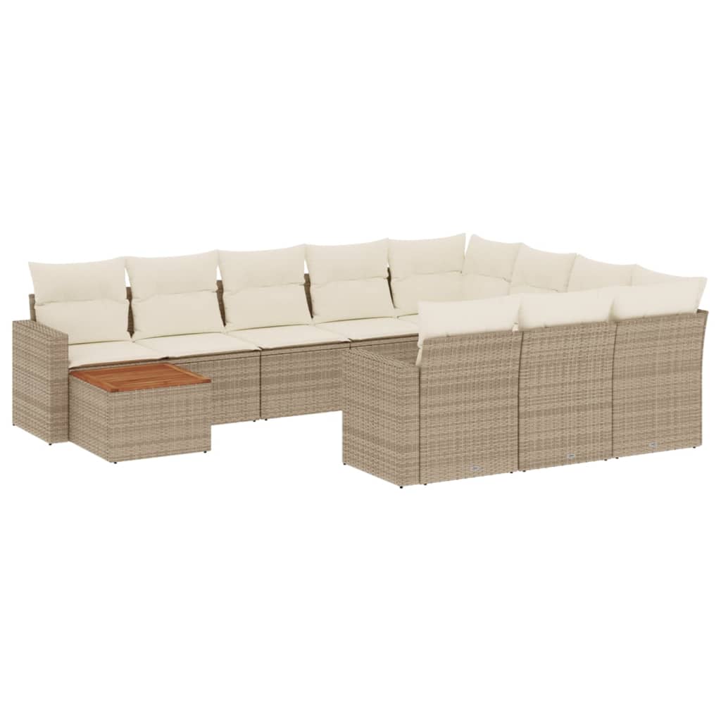 Set Divani da Giardino 11 pz con Cuscini Beige in Polyrattan