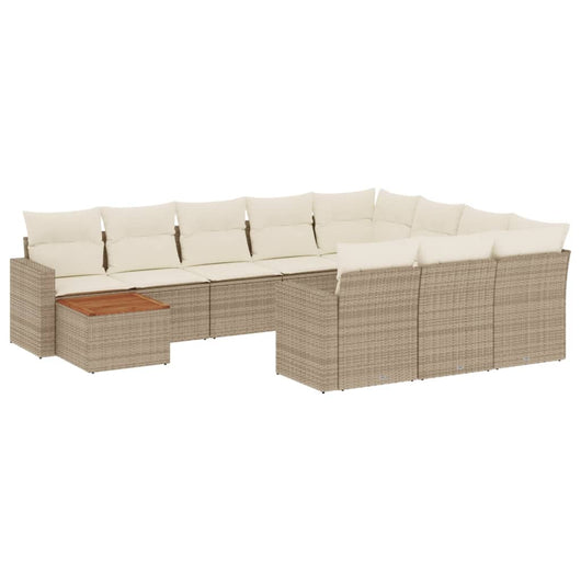 Set Divani da Giardino 11 pz con Cuscini Beige in Polyrattan
