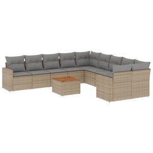 Set Divani da Giardino 11 pz con Cuscini Beige in Polyrattan 3224316