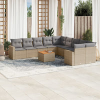 Set Divani da Giardino 11 pz con Cuscini Beige in Polyrattan 3224316