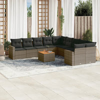 Set Divani da Giardino 11 pz con Cuscini in Polyrattan Grigio