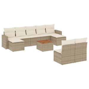 Set Divano da Giardino 10 pz con Cuscini Beige in Polyrattan