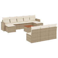 Set Divani da Giardino 11 pz con Cuscini Beige in Polyrattan