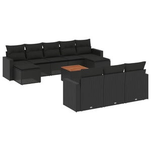 vidaXL Set Divani da Giardino 11 pz con Cuscini in Polyrattan Nero