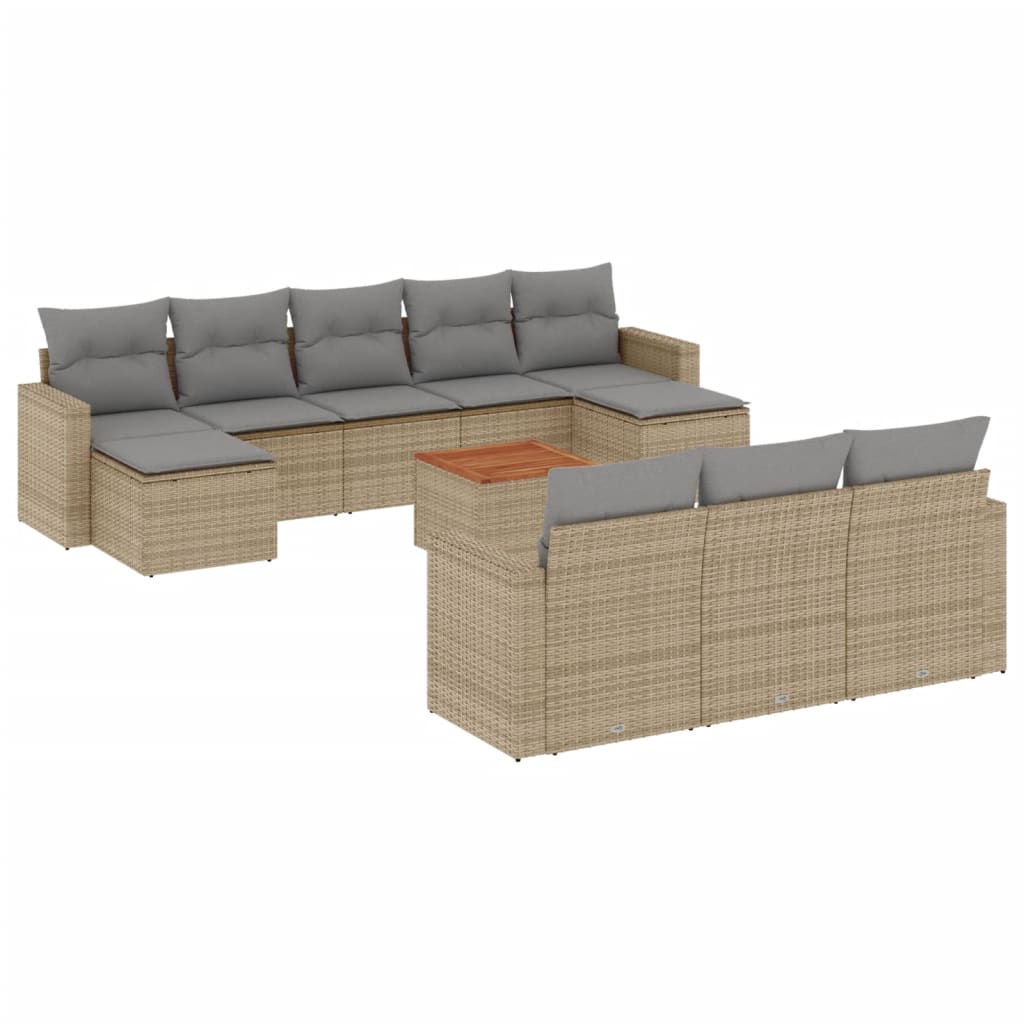 Set Divani da Giardino 11 pz con Cuscini Beige in Polyrattan 3224344