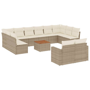 Set Divano da Giardino 13 pz con Cuscini Beige in Polyrattan