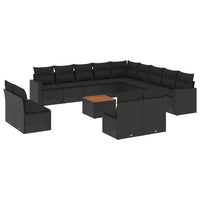 Set Divani da Giardino 14pz con Cuscini in Polyrattan Nero 3224375
