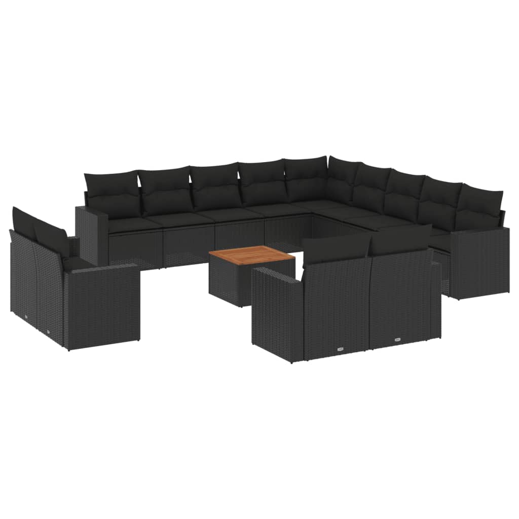 Set Divani da Giardino 14pz con Cuscini in Polyrattan Nero 3224396
