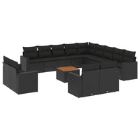 Set Divani da Giardino 14pz con Cuscini in Polyrattan Nero 3224396