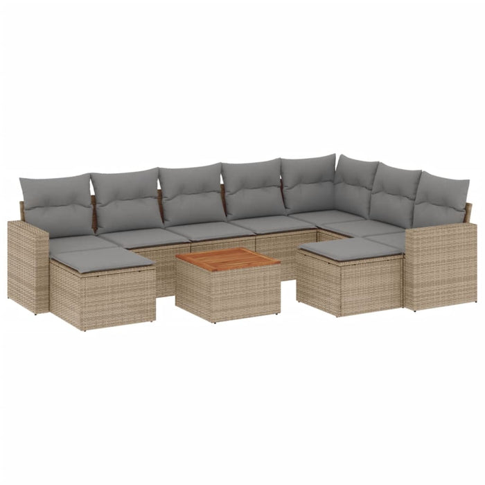 Set Divano da Giardino 10 pz con Cuscini Beige in Polyrattan