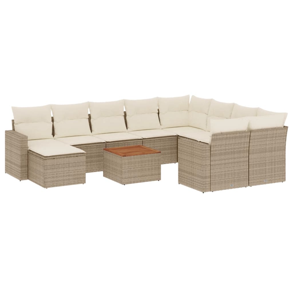 Set Divani da Giardino 11 pz con Cuscini Beige in Polyrattan