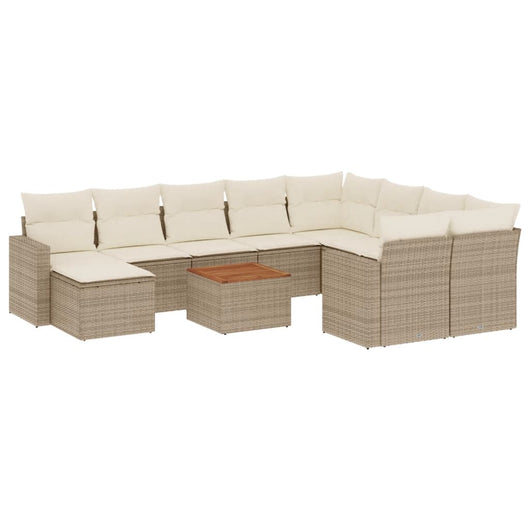 Set Divani da Giardino 11 pz con Cuscini Beige in Polyrattan
